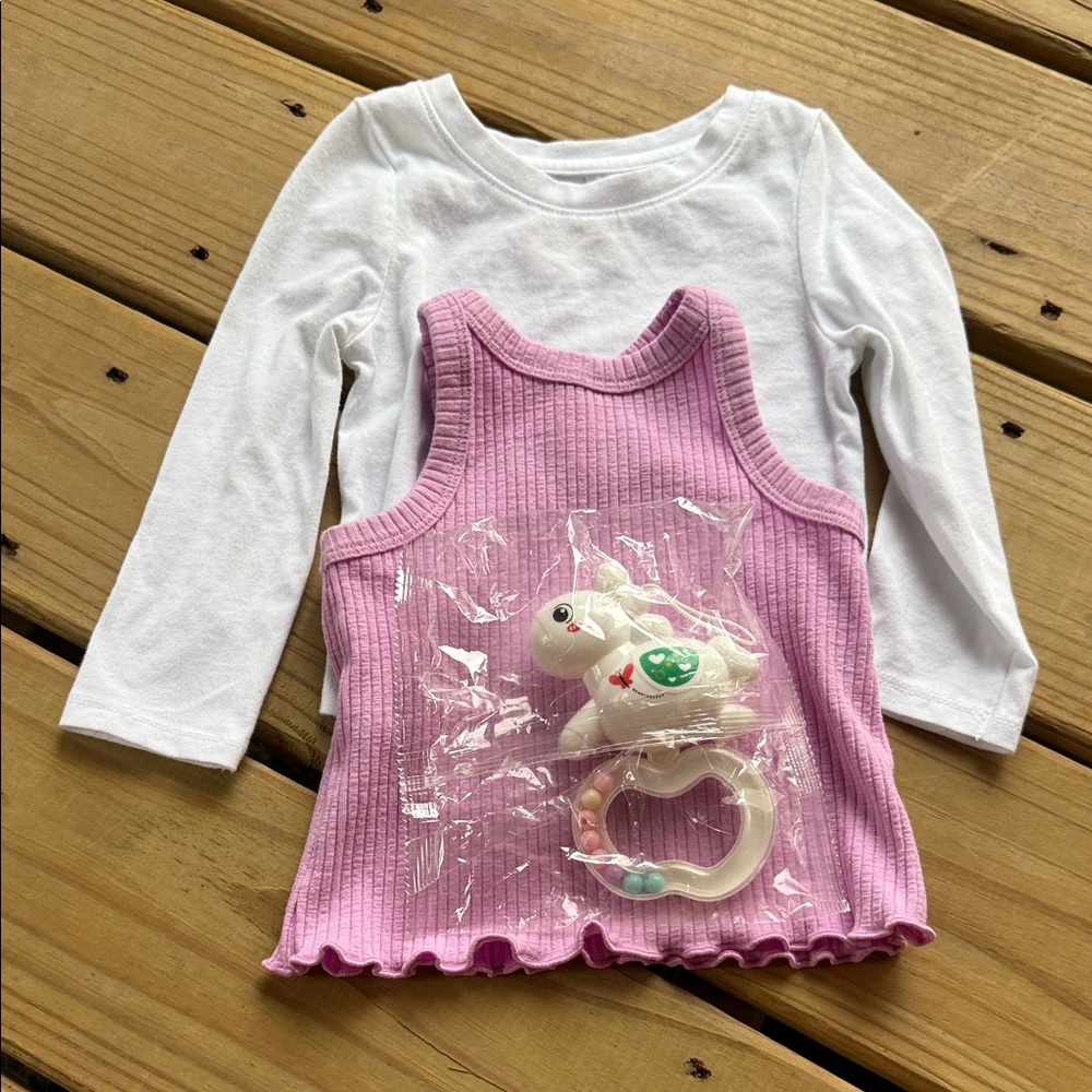 NWT (6) Cat & Jack 12 Months Girl Clothes Shirts & Baby Girl Toy LOT BUNDLE